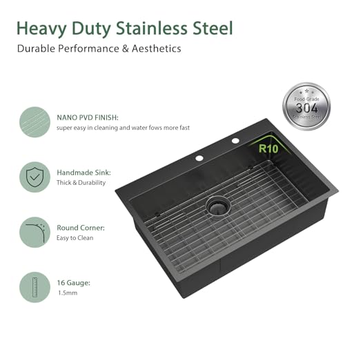 25 Inch Utility Laundry Sink Drop In 16 Gauge Stainless Steel Single Bowl Laundry Room Sink Laundry & Utility Room Kitchen Sinks 25