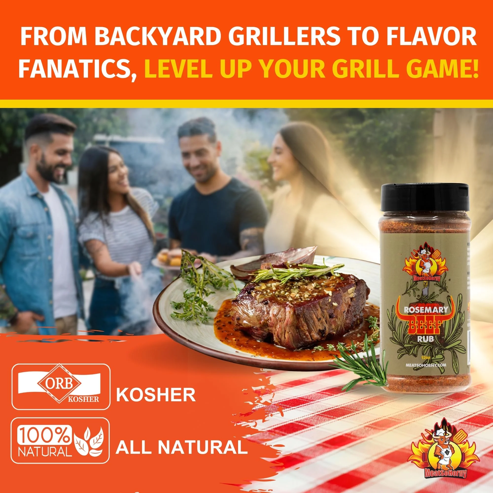 MeatSoHorny Rosemary Beef | BBQ Rub for Smoking and Seasoning | Brisket Rub, Ribeye Steak, Chicken Dry Rub, Turkey, Pork, Poultry | 12 Oz Rubs & Spices for Smoking | Gluten-Free, Sugar-Free, MSG-Free