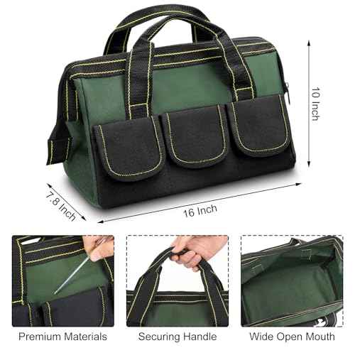 Sanwuta 3 Pack Tool Bag for Men with Waterproof Hard Bottom, Heavy Duty Tool Bag Wide Mouth Tote for Various Instrument, Electrician Carpenter Mechanic(13 Inch,Blue, Red, Yellow)