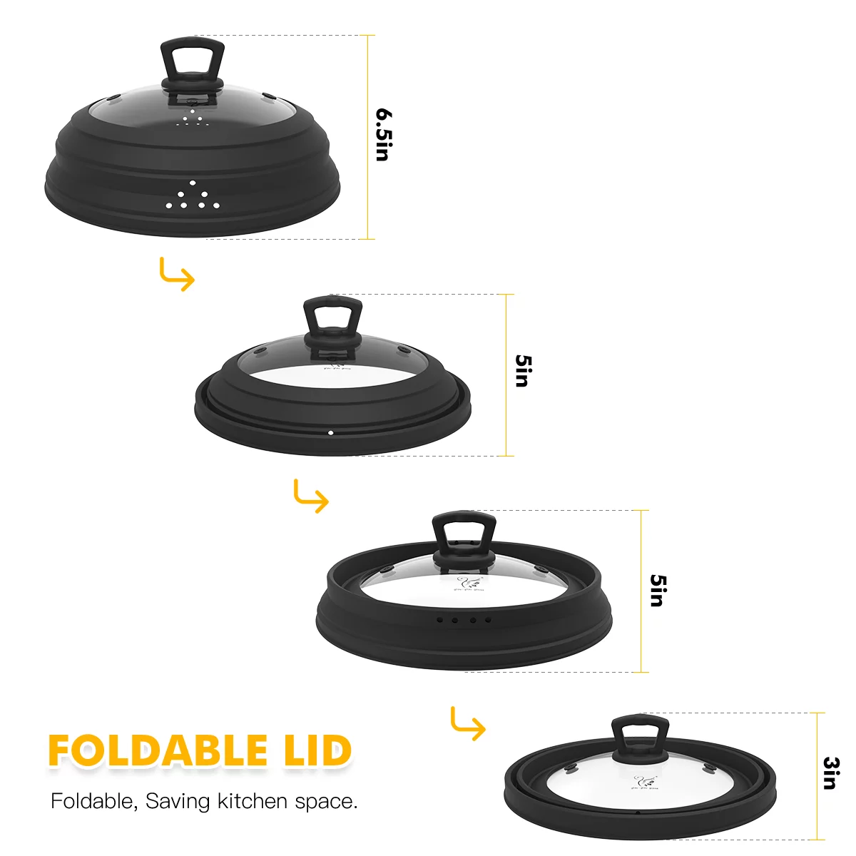 Microwave Splatter Cover Vented Glass Cover Splatter Guard Lid with Collapsible Silicone for Food as Pot Cover 11.8 inch Large Plate Cover for 6 7 8 9 10 11 inch Plate Bowl, Black