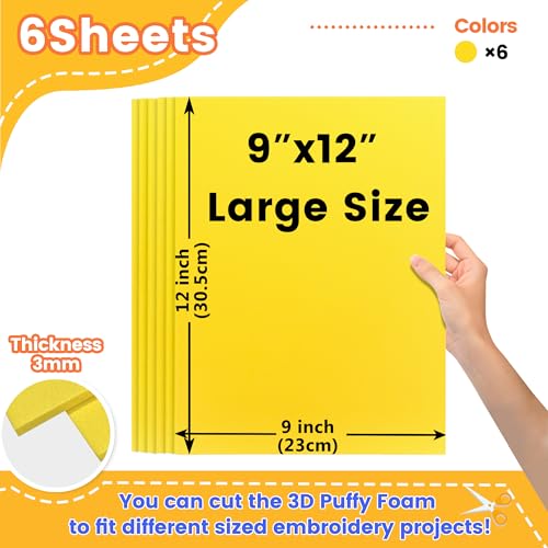 New brothread - 15 Options- 15PCS Embroidery Puffy Foam 9″x12″ Large Size 3MM Creating 3D Embroidery Effect for Caps, Garments, Jackets, Bags, Backpacks and More - Multi Colors