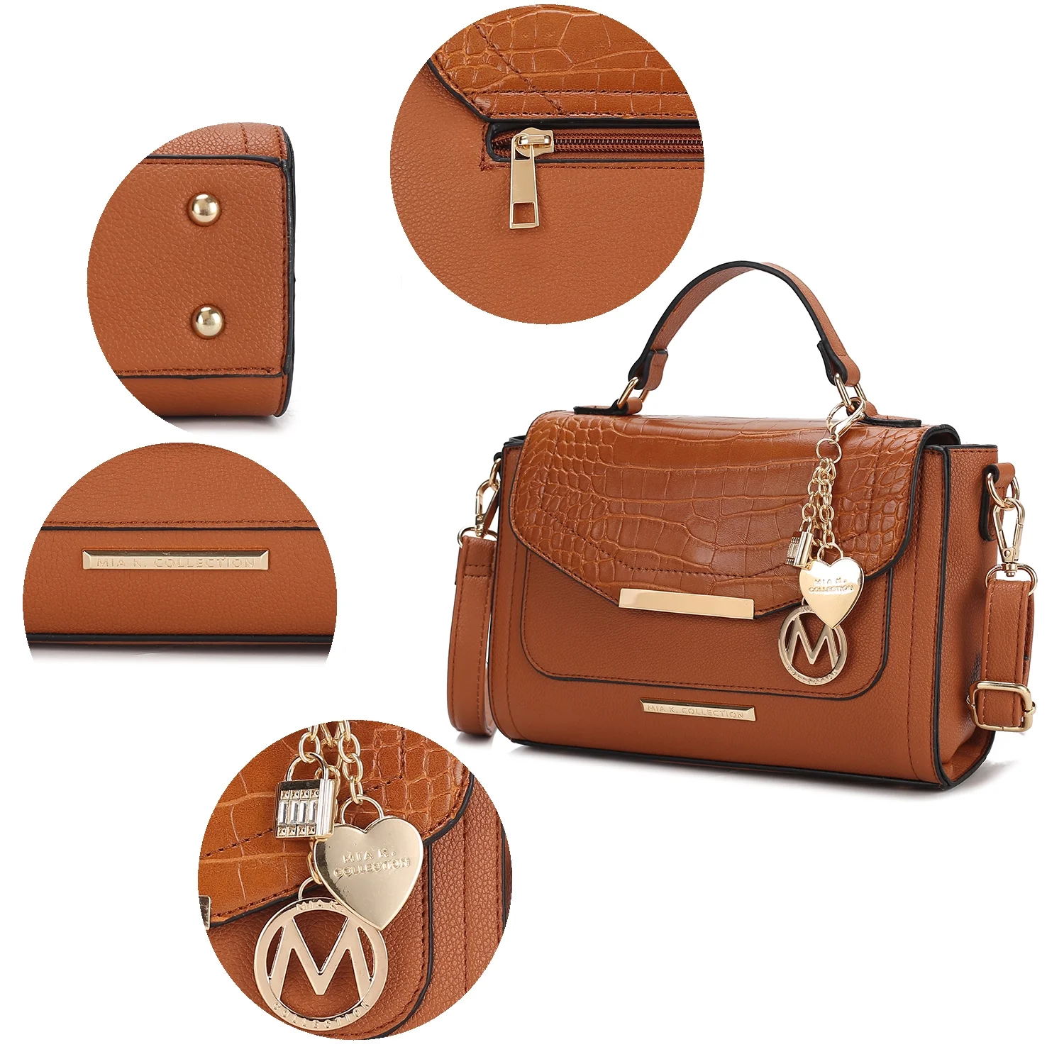 MKF Collection Sylvie Croco Embossed Vegan Leather Women’s Shoulder Bag, Stylish Crossbody Purse Handbag by Mia K - Coffee