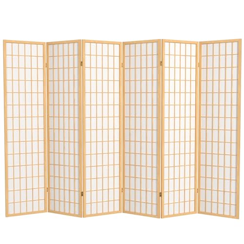 Red Lantern 6 ft. Tall Window Pane Shoji Screen-Natural-4 Panels Room Divider