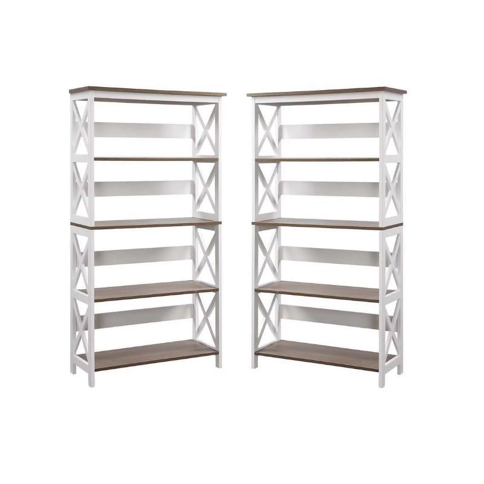 Home Square 5 Tier Shelf Wood Bookcase Set in White (Set of 2)
