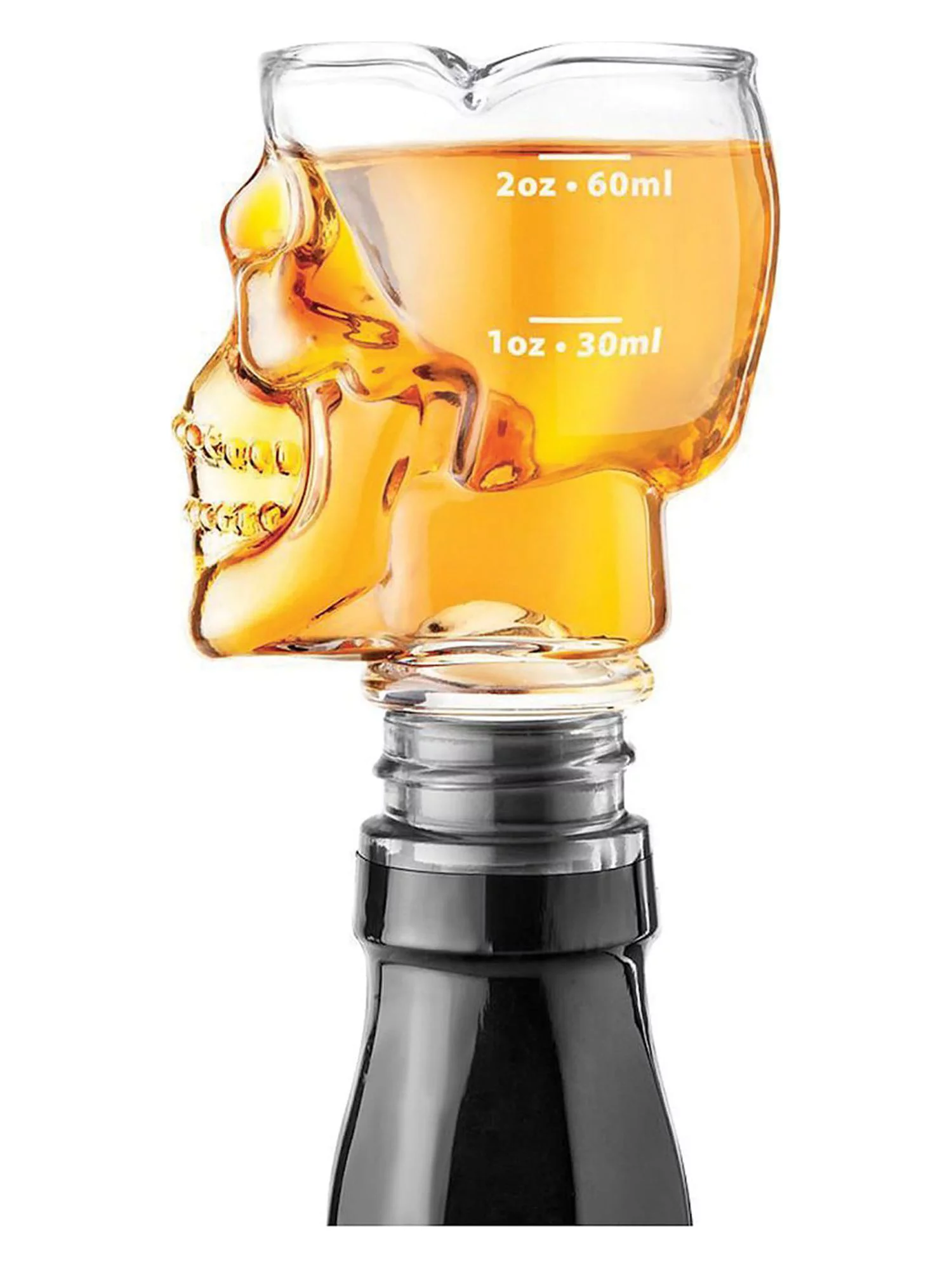 Final Touch Brain Freeze Skull Bottle Stopper/Jigger/Shot Glass - Human Skull Shaped Wine and Liquor Bottle Topper