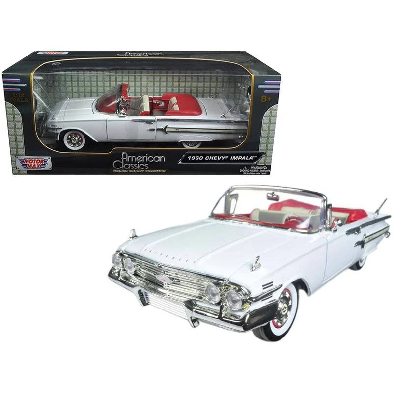 1960 Chevrolet Impala Convertible White 1/18 Diecast Model Car by Motormax