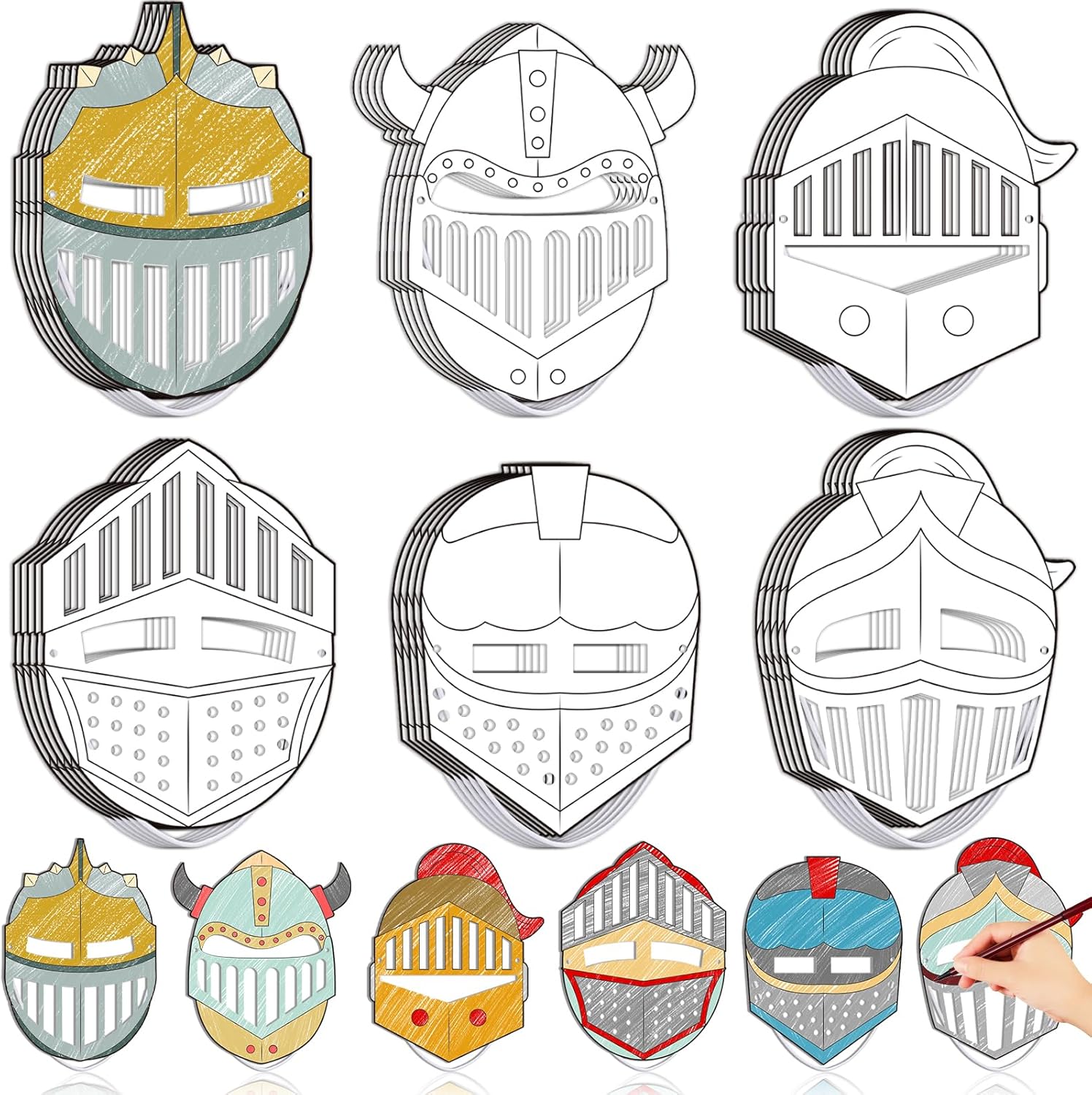 30 Pcs Helmet of Salvation Craft for Kids Bible Crafts DIY Shield Craft Color Your Own Knight Mask Knight Helmet Religious Christian Craft for Children Classroom Decoration Fun Activities Party Favor