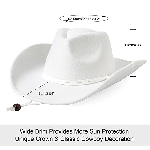Lanzom Women Men Retro Felt Wide Brim Western Cowboy Cowgirl Hat Dress Up Hat with Wind Lanyard