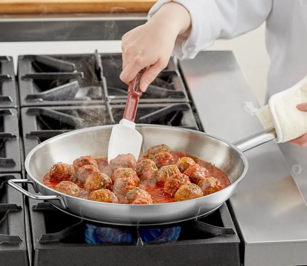 12” Stainless Steel Frying Pan with Tri-Ply Encapsulated Base Bottom and Helper Handle- Fry Pan Skillet Egg Pan Omelet Pan Perfect for Searing and Sautéing Induction Ready