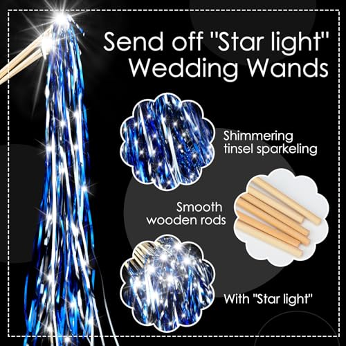 24 Pcs Lighted Wedding Wands LED Tinsel Wands Light up Streamers Sparklers for Wedding Send Off and Exits Birthday Party Props Favors(White Tinsel)