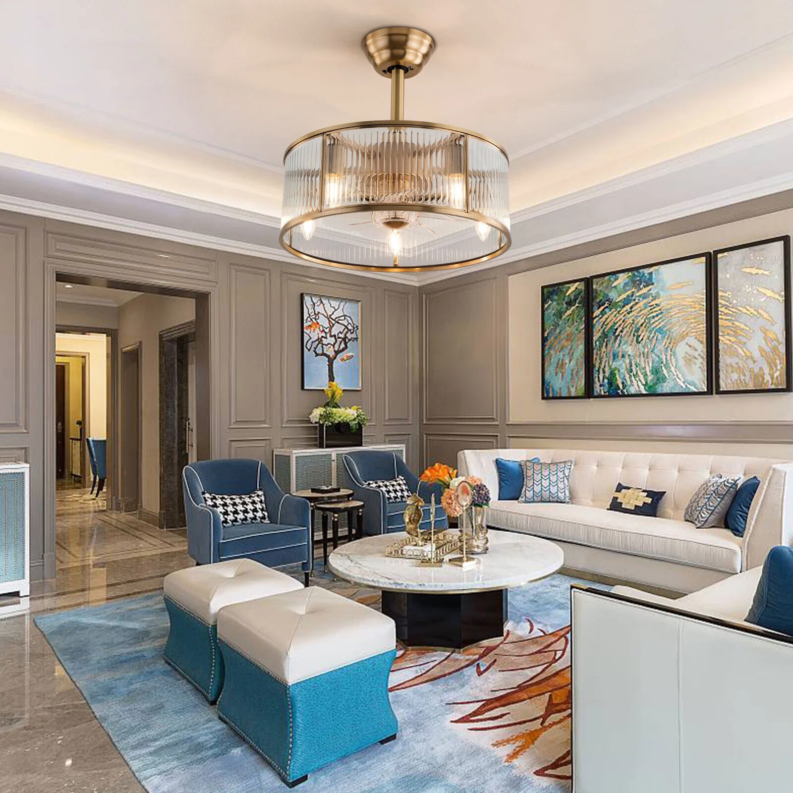 SHZICMY 18inch Farmhouse Ceiling Fan Light Gold With Remote Control For Kitchen Island