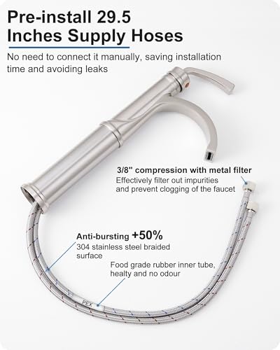 Vessel Sink Faucet, Oil Rubbed Bronze Waterfall Bathroom Sink Faucets, Brass Tall Bathroom Faucet Vanity Faucet 1 Hole Restroom Faucet Single Handle with Pop-up Drain Supply Hose