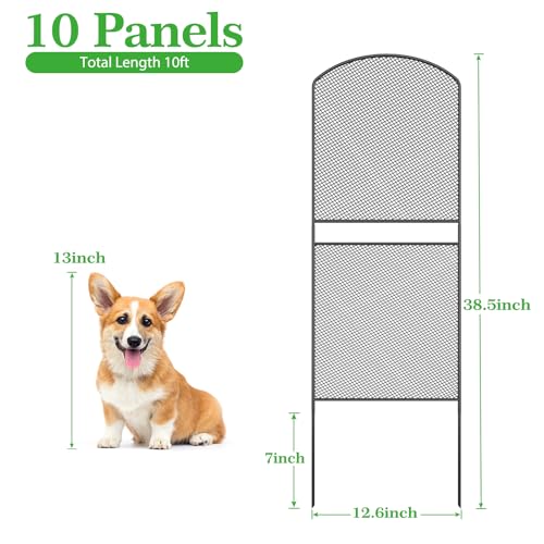 OUSHENG Mesh Decorative Garden Fence Fencing 10 Pack, 38.5in (H) x 10ft (L) Rustproof Metal Wire Panel Border Animal Barrier for Dog, Flower Edging for Yard Landscape Patio Outdoor Decor, Arched