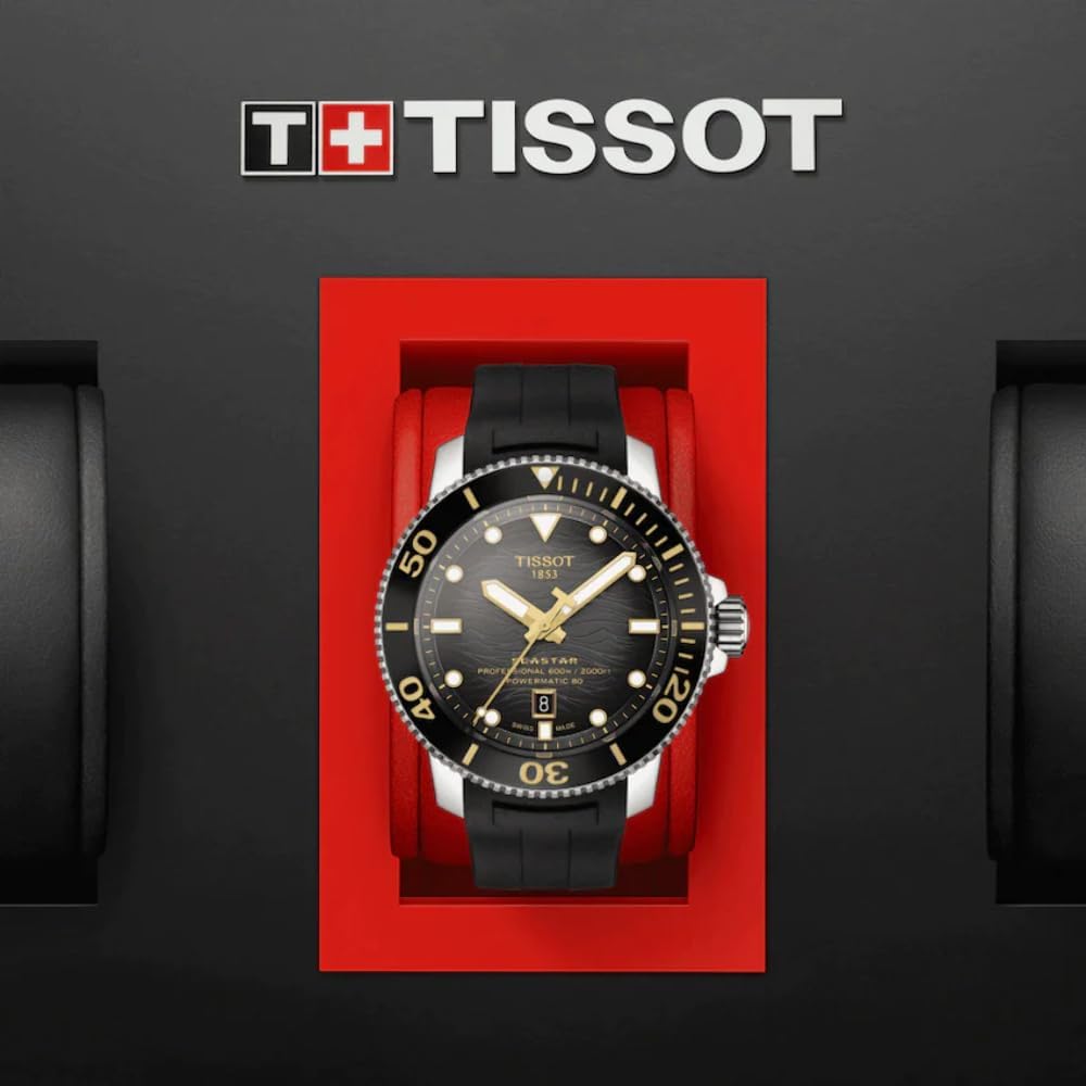Tissot Mens Seastar 2000 Professional Powermatic 80 316L Stainless Steel case Automatic Watch, Black, Rubber, 22 (T1206071744101)
