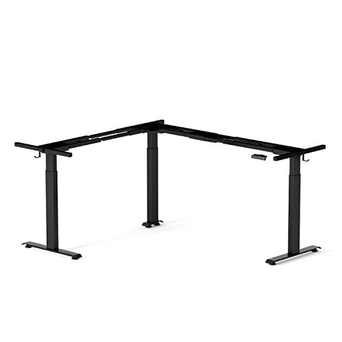 FEZIBO Triple Motor L Shaped Standing Desk Frame Height Adjustable, Electric Standing Desk Legs for 55 Inches to 75 Inches Desk Tops, Home Office Sit Stand Desk Base, Black (Frame Only)