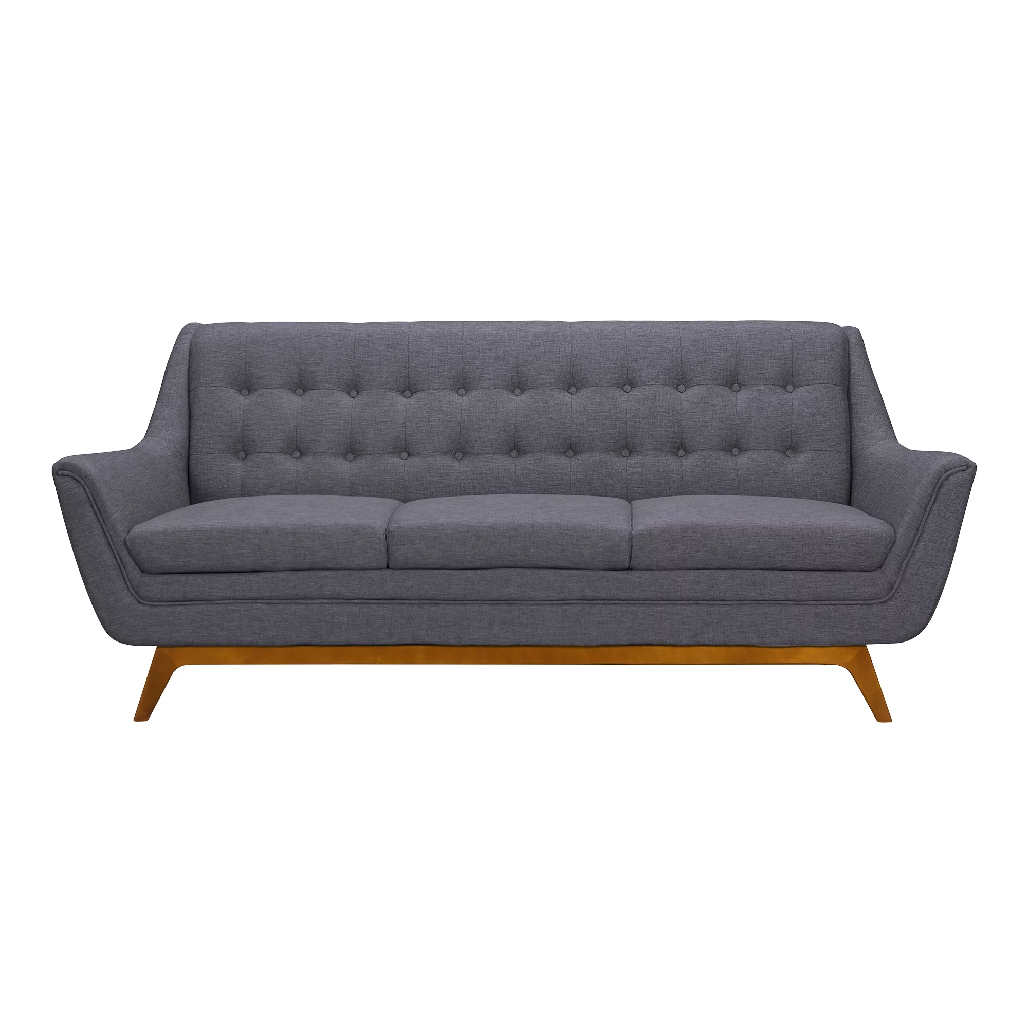 Armen Living Janson Mid-Century Sofa in Champagne Wood Finish/Dark Grey Fabric
