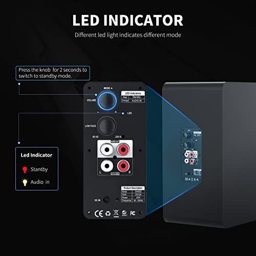 BESTISAN Powered Subwoofer, 6.5'' Side Firing Home Audio Sub, Deep Bass Response Subwoofers, Easy Setup with Home Theater Systems, TV, Speakers, RCA, LFE, AUX Input, High-Level Speaker Input & Output