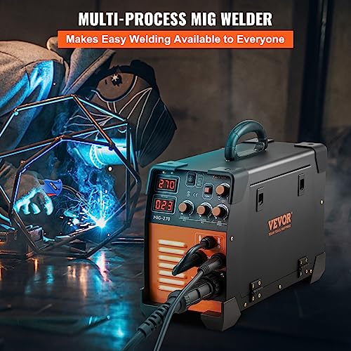 VEVOR MIG Welder, 3 in 1 270 Amp Welding Machine, 110 220V MIG Lift TIG Arc Welder, Portable Lift TIG Welder ARC Welder with IGBT DC Inverter, LCD Digital Display, Welder Torch and Welding Wire