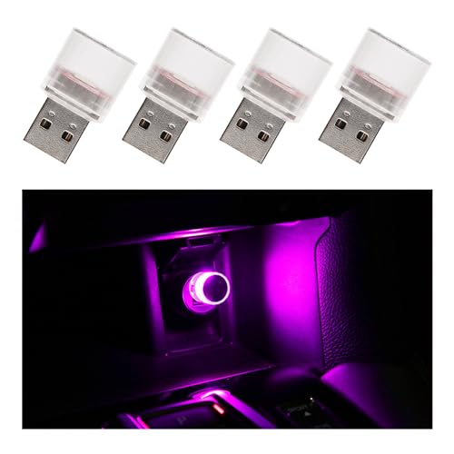 4 PCS USB LED Car Interior Atmosphere Lights, Plug-in USB Automotive Interface Charging Night Lamps, Mini Vehicle Interior LED Atmosphere Light for Car, Bedroom, Hallway (White)