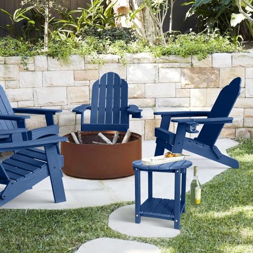Adirondack Round Outdoor Side Table 2-Tier Storage Patio Side Table, HDPE End Tables for Backyard Pool Porch Garden Lawn (Teak)