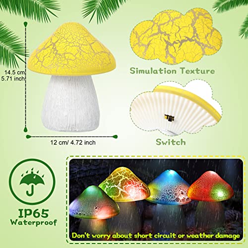 4 Pieces Outdoor Solar Powered Garden Mushroom Lights LED Waterproof Cute Mushroom Shaped Pathway Landscape Lights 2 Modes Automatic Change and 5 Lamp Beads for Yard Landscape Decoration
