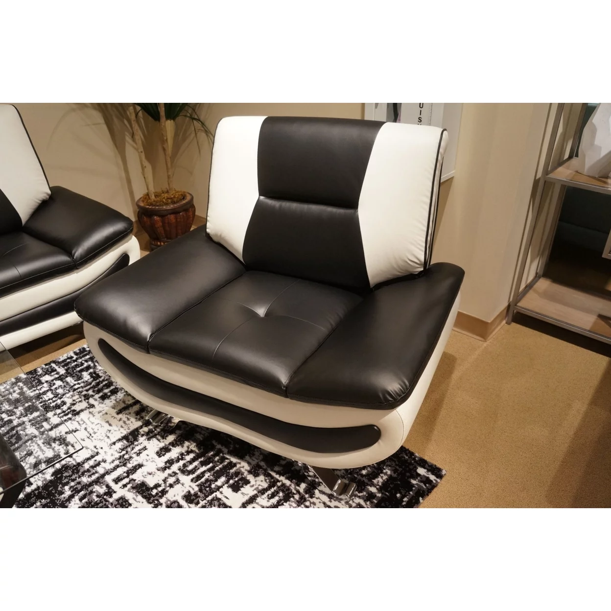 Leather Upholstered Modern Armchair, Black & White- Saltoro Sherpi