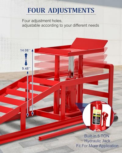 Hydraulic Car Ramps, 4-Position Adjustment, 5T 11000lbs Low Profile Car Lift Service Ramps Truck Trailer Garage,Height Hydraulic Vehicle Ramps, Lift Height 11.61-16.21 inches