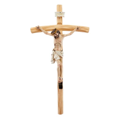 Needzo Large Wooden Crucifix with Resin Corpus, Religious Wall Hanging Cross Home Decor, Oversized Catholic Church Supplies, 24 inches