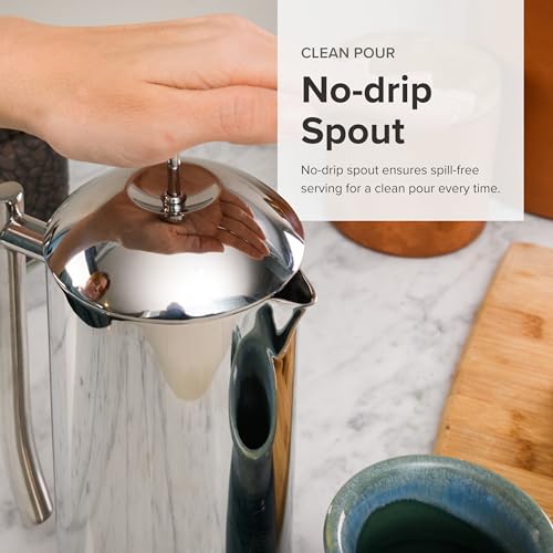 Frieling Double-Walled Stainless-Steel French Press Coffee Maker in Frustration Free Packaging, Polished, 17 Ounces