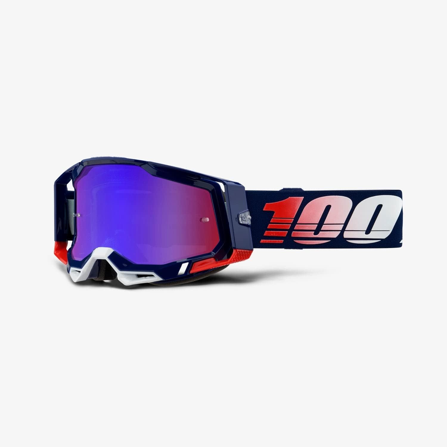 100% Racecraft 2 Mountain Bike & Motocross Goggles - MX and MTB Racing Protective Eyewear (Republic - Mirror Red/Blue Lens)