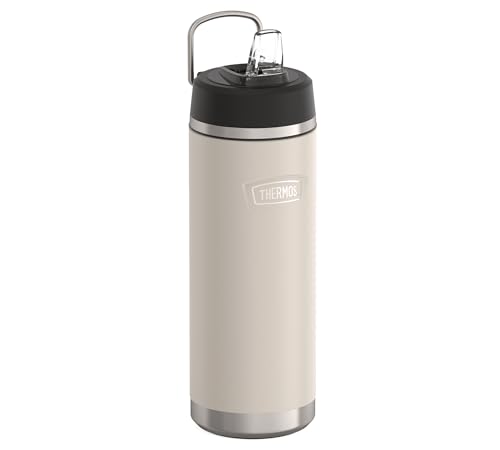 Thermos ICON Insulated Drinking Bottle with Straw, 0.71 L, Sandstone Matt, Beige, 12 Hours Cold, Stainless Steel, Thermos Flask, Dishwasher Safe, BPA-Free