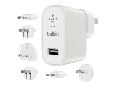 Belkin (12W/2.4A) Global Travel Kit Single USB Wall Charger (6 Adapters) - White
