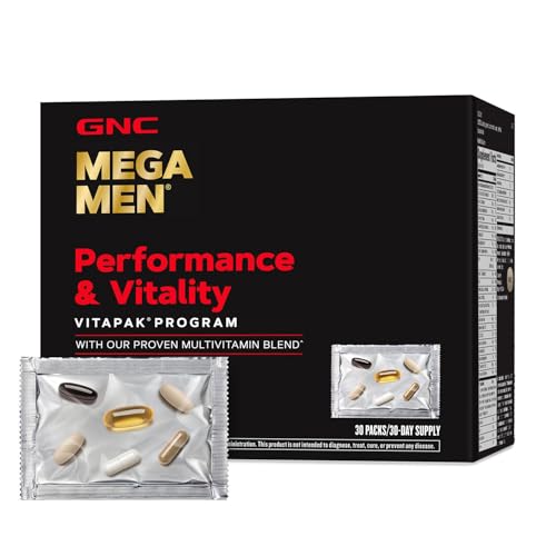 GNC Mega Men Performance and Vitality Vitapak Program, Convenient Complete Nutrition, 5 Products in 1 packet, Circulation, Blood Flow, Prostate Health, Sexual Function, Horny Goat Weed, 30 Packs