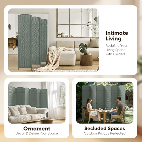 JOSTYLE Folding Privacy Room Divider, 4 Panel Screen Divider 6 ft. Tall Freestanding Extra Wide Rattan Room Partition Wall Separation Dividers, Grey