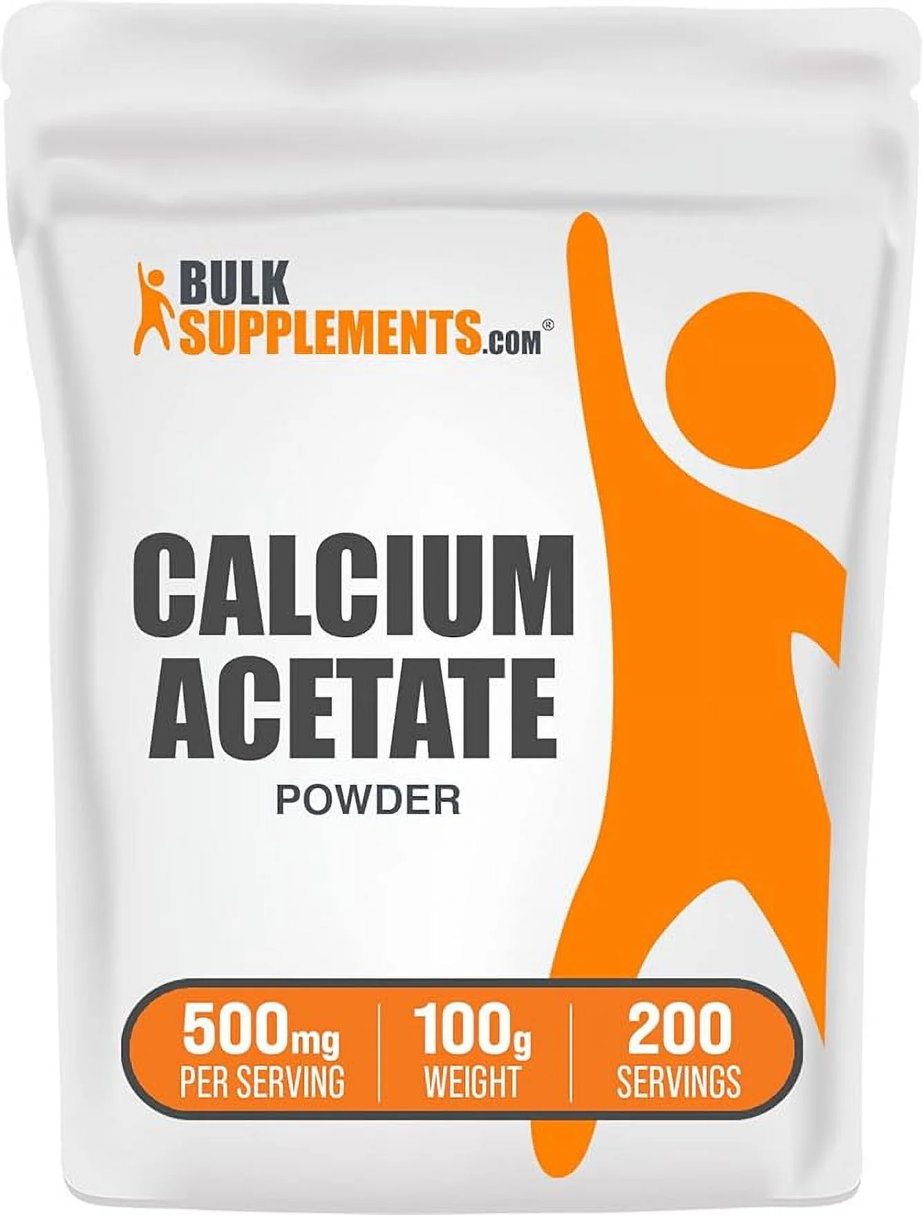 BulkSupplements.com Calcium Acetate Powder - Calcium Supplement - Calcium Powder Supplement - Vegan Calcium - for Bones & Teeth - 500mg (125mg Calcium) per Serving (100 Grams - 3.5 oz)