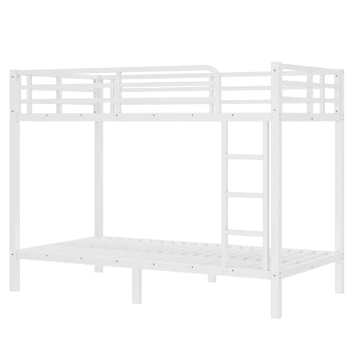 Heavy Duty Bunk Bed Frame with Ladder, Twin XL Over Twin XL Bunk Beds with Safety Guardrails, Adults Bunk Beds with Noise-Reducing Rubber Stoppers, Easy Assemble, Black