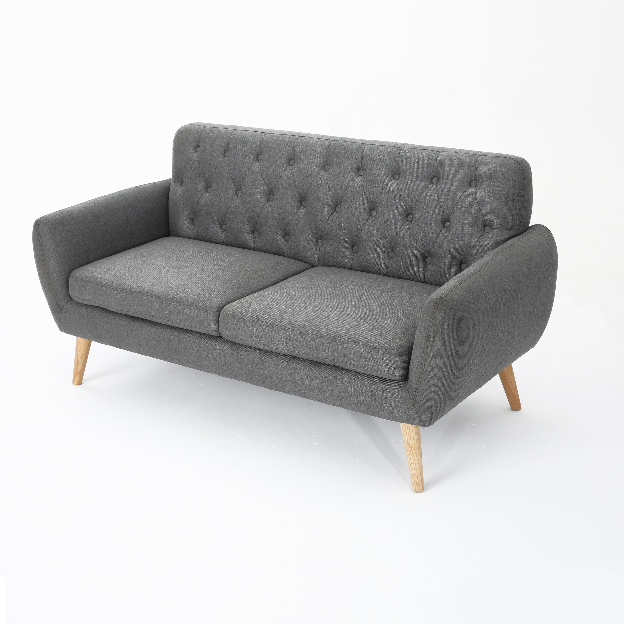 Noble House Amaro Mid Century Modern Tufted Fabric Sofa, Dark Grey
