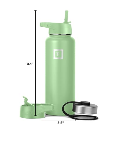 IRON °FLASK Camping & Hiking Hydration Flask with 3 Lids - Stainless Steel, Double Walled & Vacuum Insulated Water Bottle - Leak Proof & BPA Free (Midnight Black, Straw - 40 oz)