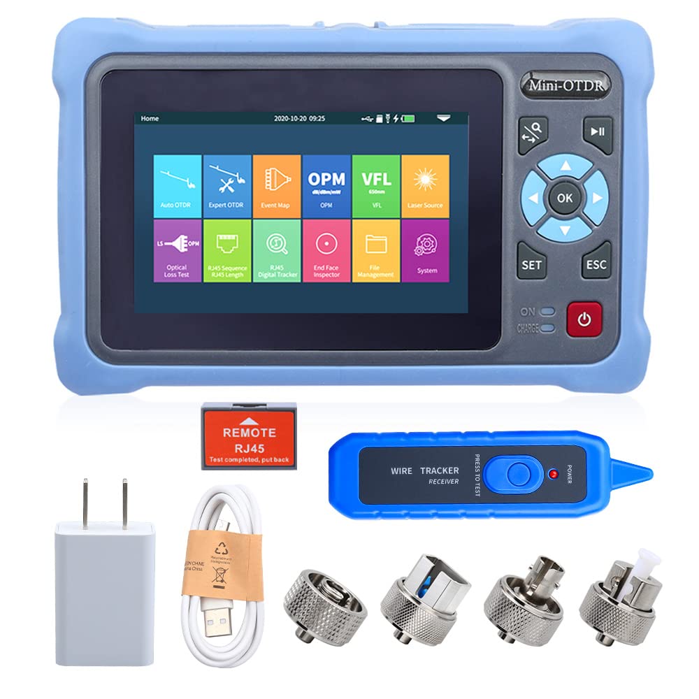 OTDR Optical Fiber Tester 1310/1550nm with 4.3 inch Touch Screen Test Range 5m-100Km OPM/OLS/RJ45/VFL and Other Multi-Function Network Tester FC/UPC Connector��with OTDR/FC, SC Conversion Head��