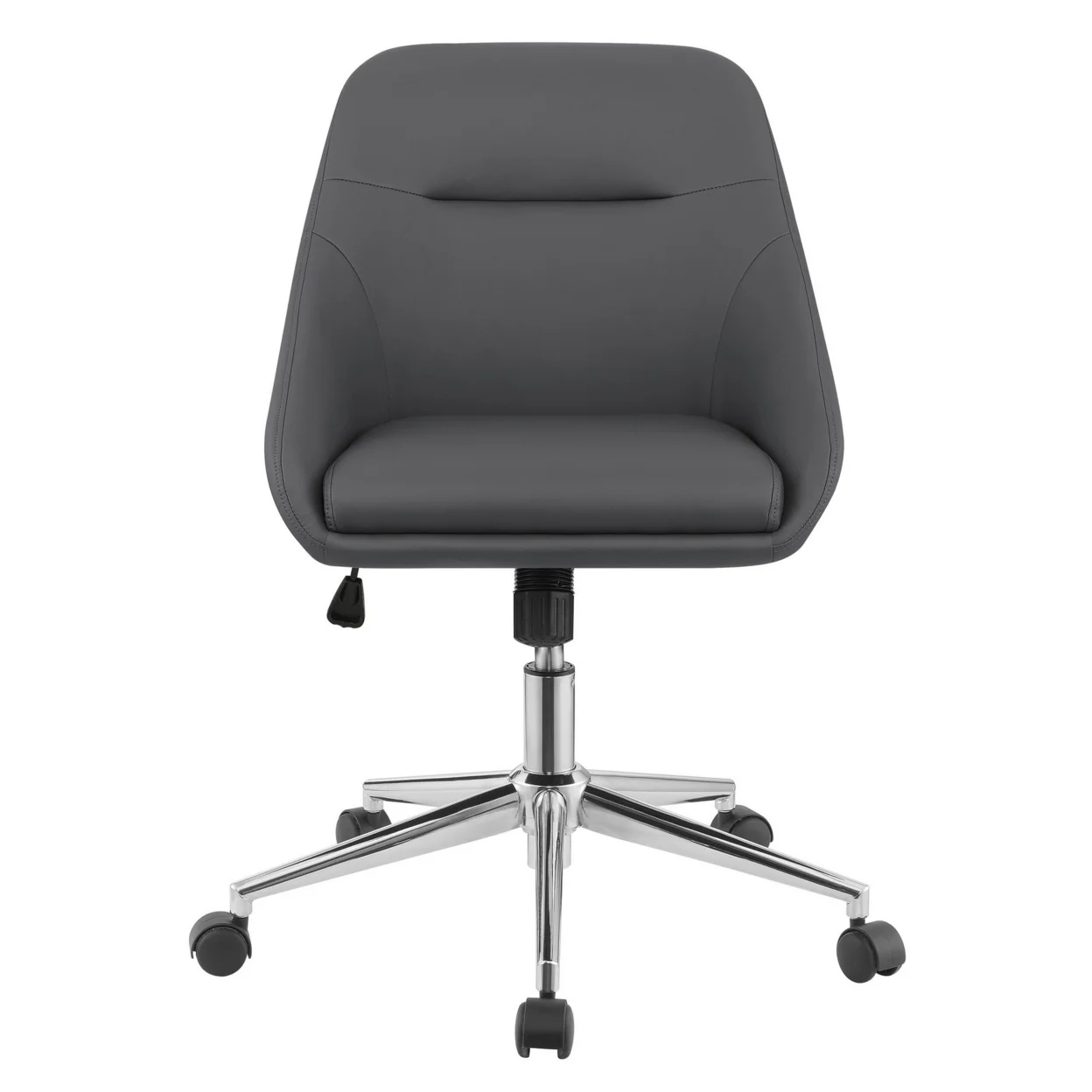 Gil 26 Inch Office Chair Foam Filled Pintuck Seat Gray Vegan Leather- Saltoro Sherpi