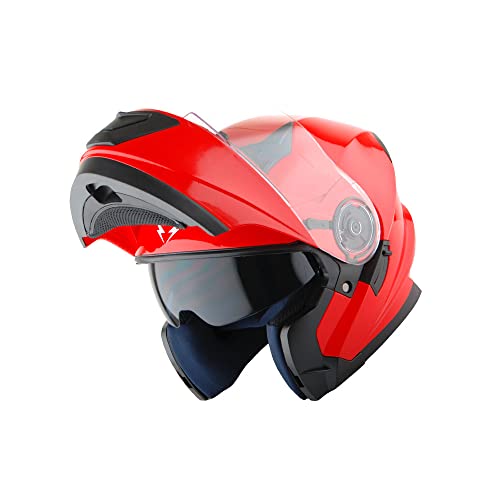 1Storm New Motorcycle Bike Modular Full Face Helmet Dual Visor Sun Shield with Rechargeable LED Tail Light: Matt Black