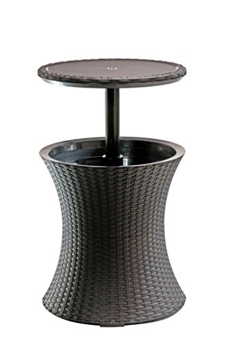Keter Pacific Cool Bar Outdoor Patio Furniture and Hot Tub Side Table with 7.5 Gallon Beer and Wine Cooler, Dark Grey