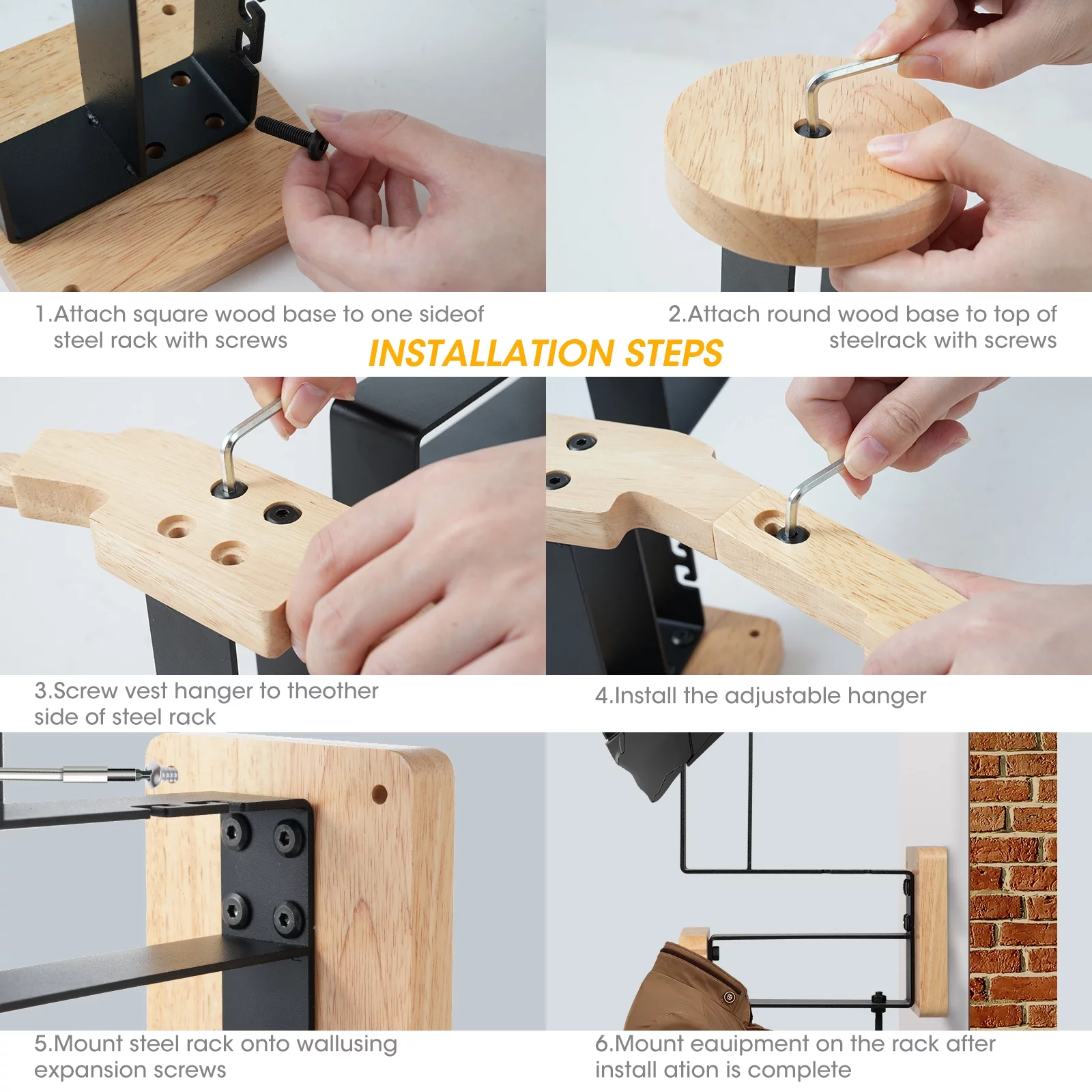 Wooden Wall Mount Helmet Rack - Aumotop Motorcycle Helmet Holder with Hooks