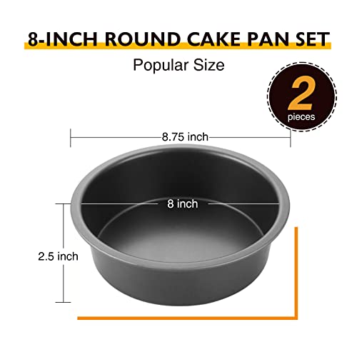 HONGBAKE 8x8 Cake Baking Pan Set, Nonstick Square Brownie Pans with Wider Grips, 2 Pieces, Heavy Duty, Grey