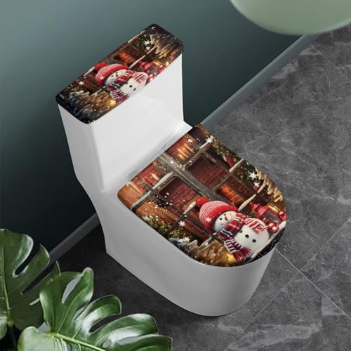 Christmas Bow Bell Toilet Tank Lid Cover and Toilet Seat Lid Cover 2 Pcs Set Toilets Covers with Elastic Cloth Fits Most Toilets Tanks & Lids