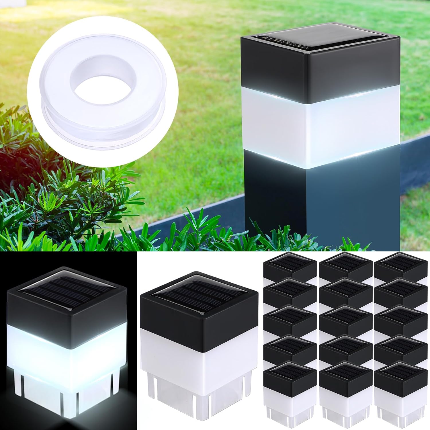 20 Pack Solar Fence Post Cap Lights 2 x 2 Inches Solar Post Caps Solar Fence Lights for Garden, LED Fence, Solar Post, Cap Lights, Street Light, Gazebos, Street Wall, White Light
