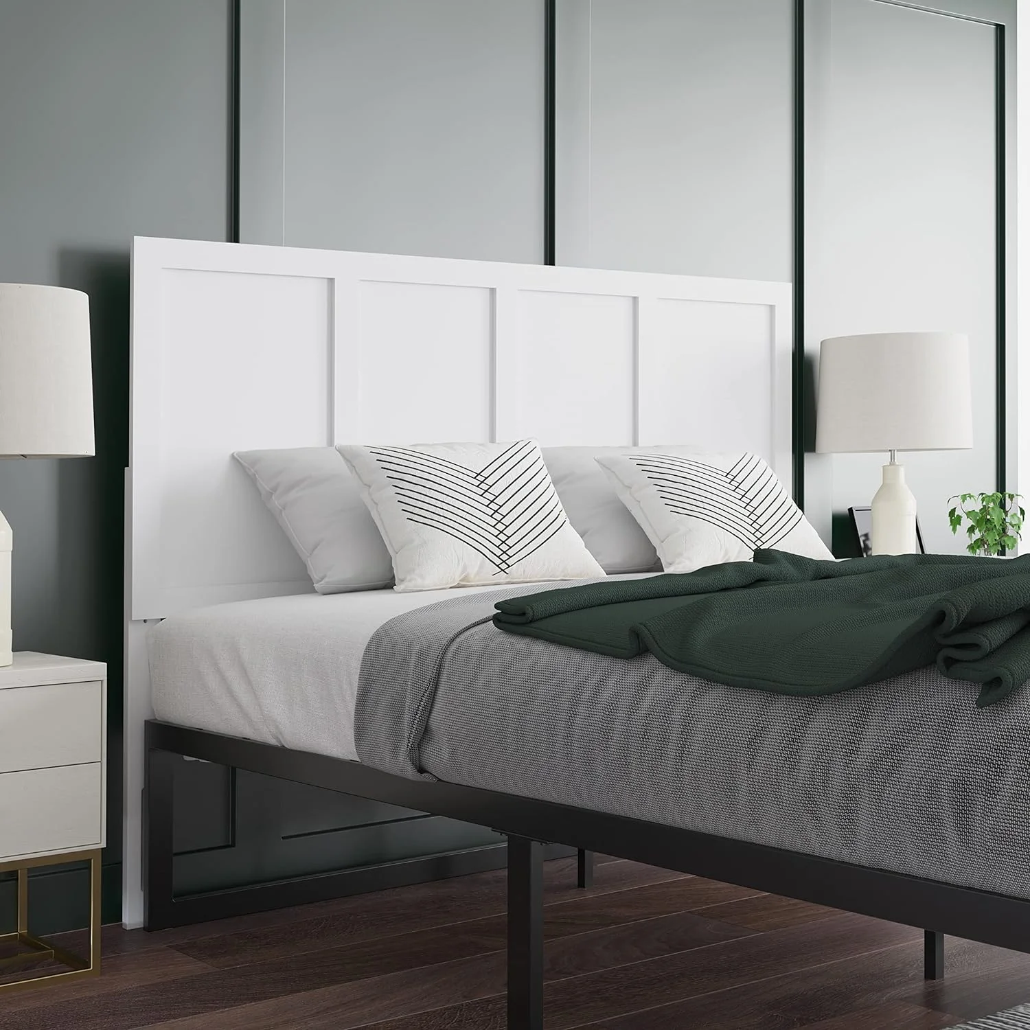 Omar Queen Size Four Panel Wooden Adjustable Headboard In White