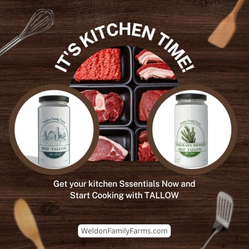 Weldon Family Farms, Rendered Beef Tallow for Cooking, 2 pack, Grass fed, Made From Beef Suet, Premium cooking oil, 16oz Total, Keto, Paleo, Carnivore, and Low-Carb Diets