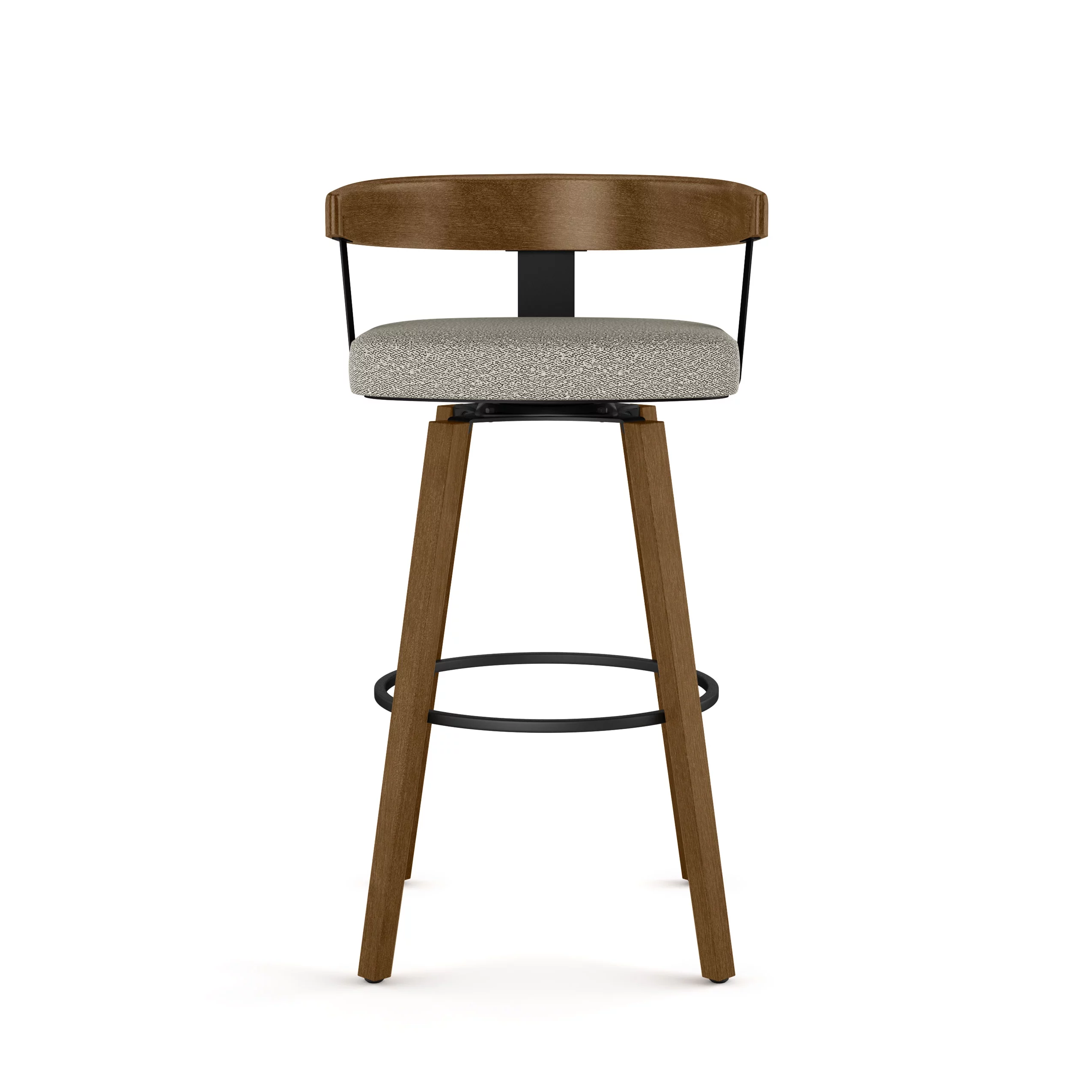 Amisco Cohen 30 In. Swivel Bar Stool - Light Beige & Grey Bouclé Polyester / Light Brown Wood