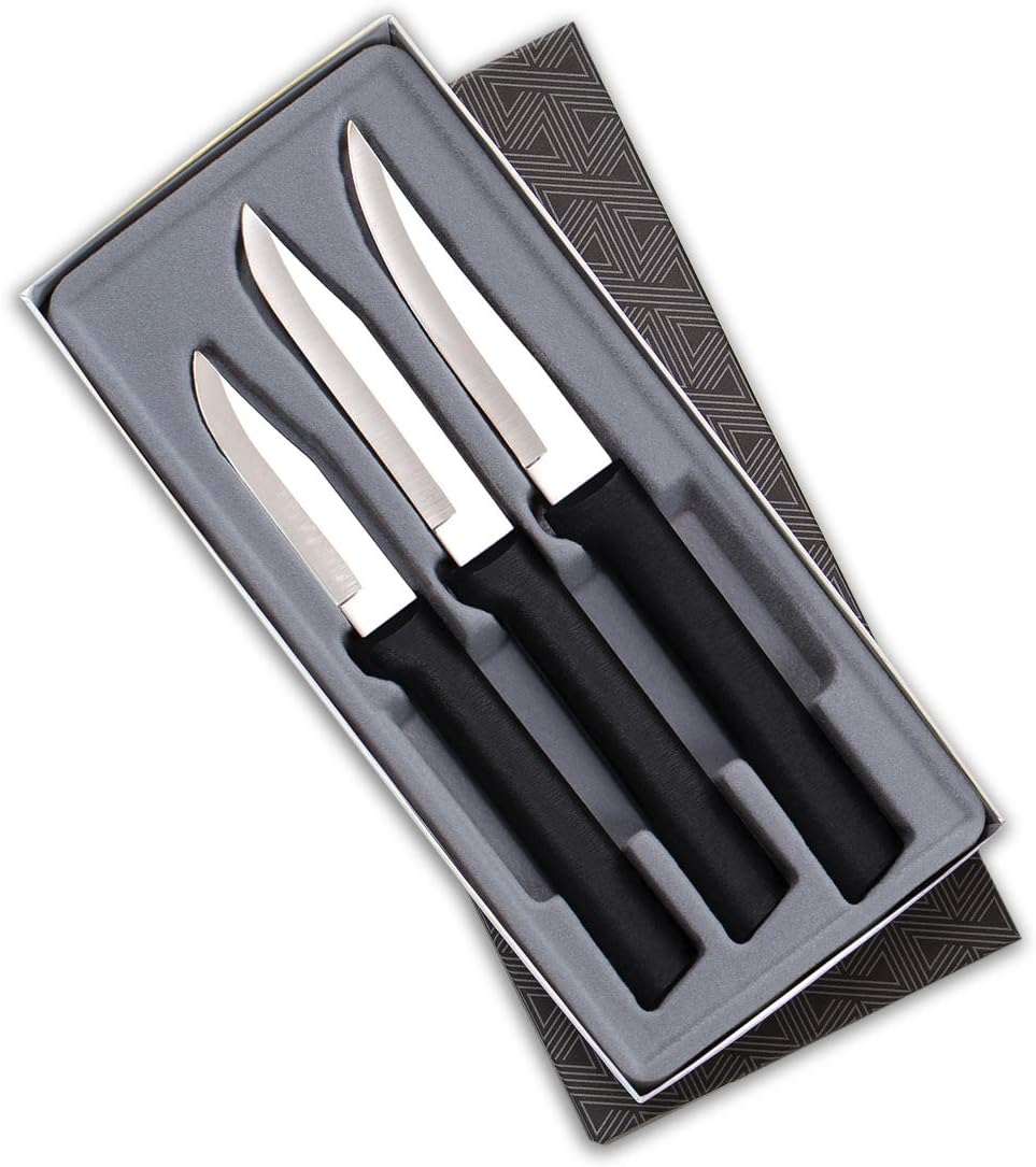 Rada Cutlery Paring Knife Set 3 Knives Blades Stainless Steel Resin Made in The USA, 2-1/2”, 3-1/4”, Black Handle